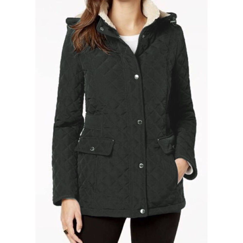 NWOT LAUNDRY BY SHELLI SEGAL Fleece Lined Hooded Quilted Jacket Size S/P